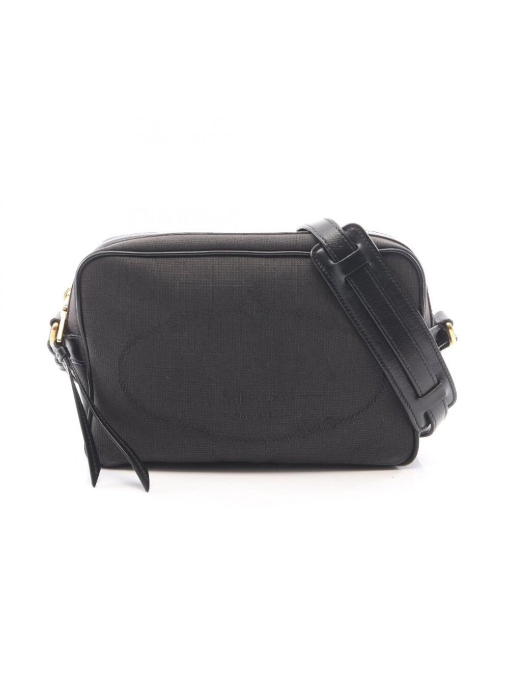 Prada Shoulder Bag Logo Jacquard Black Canvas Leather
